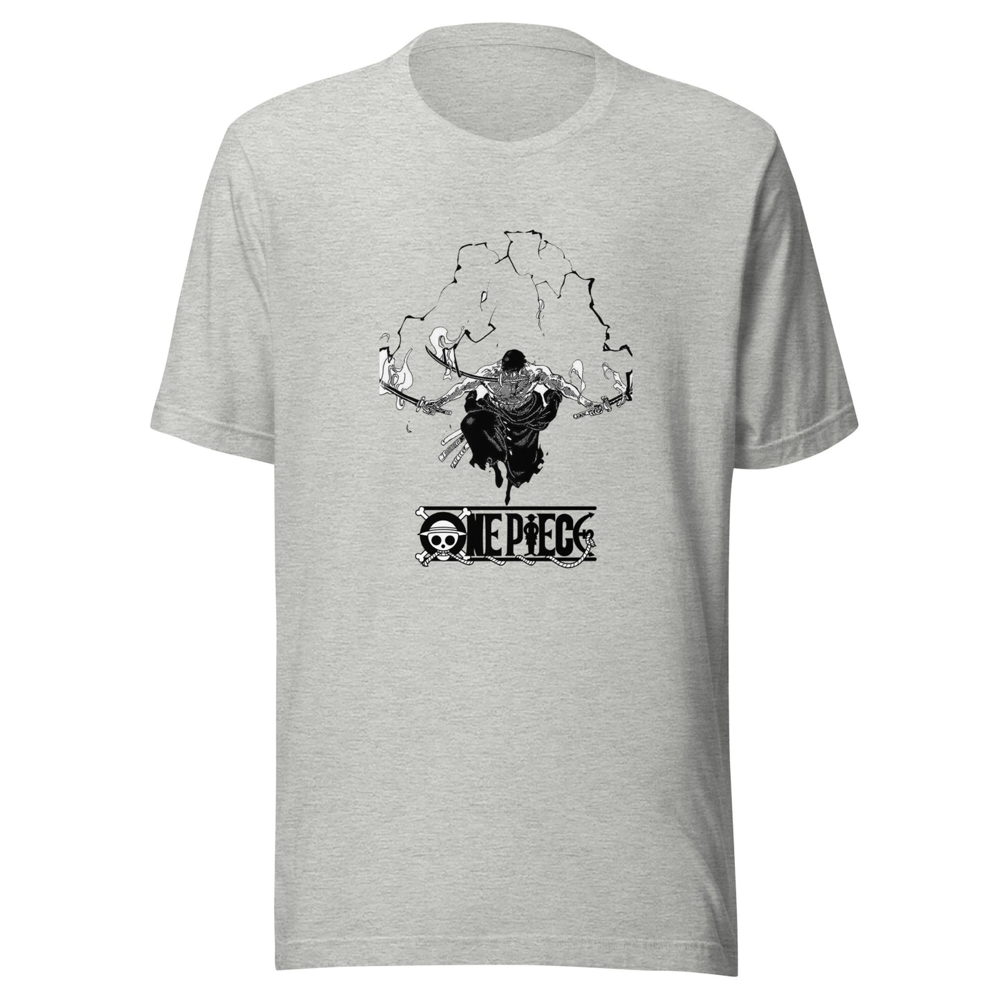 One Piece Luffy Gear 4 Unisex T-Shirt featuring a bold design on a light gray tee.