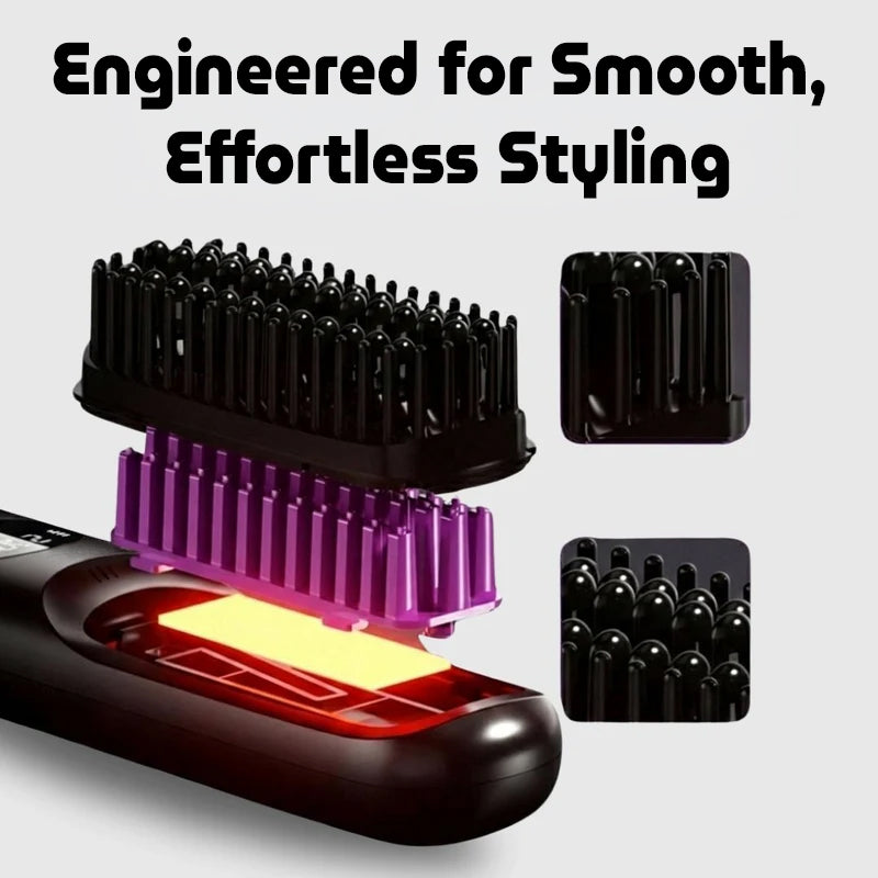 Nexstyle Cordless Ceramic Hot Brush – Rechargeable Hair Straightener