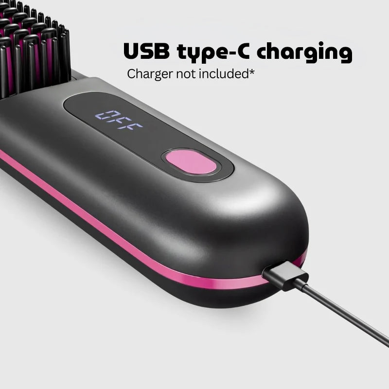 Nexstyle Cordless Ceramic Hot Brush – Rechargeable Hair Straightener