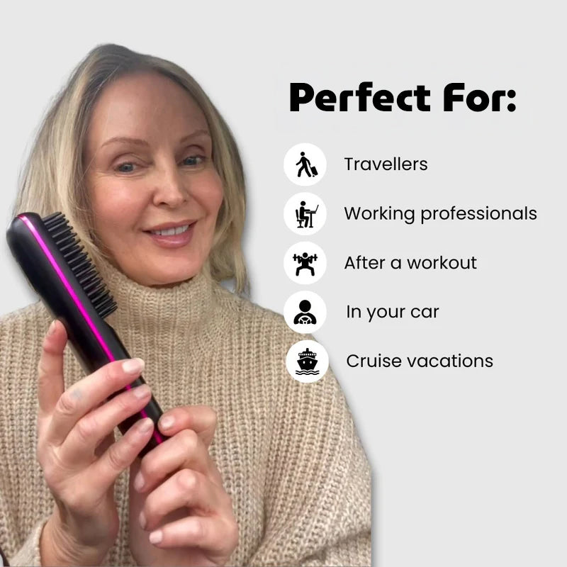 Nexstyle Cordless Ceramic Hot Brush – Rechargeable Hair Straightener